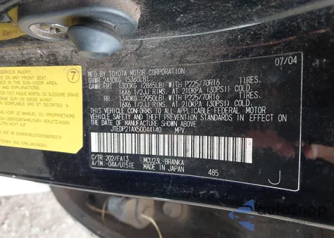 2005 Toyota Highlander Limited V6/V6 z USA, uszkodzony, nr VIN JTEDP21AX50044140